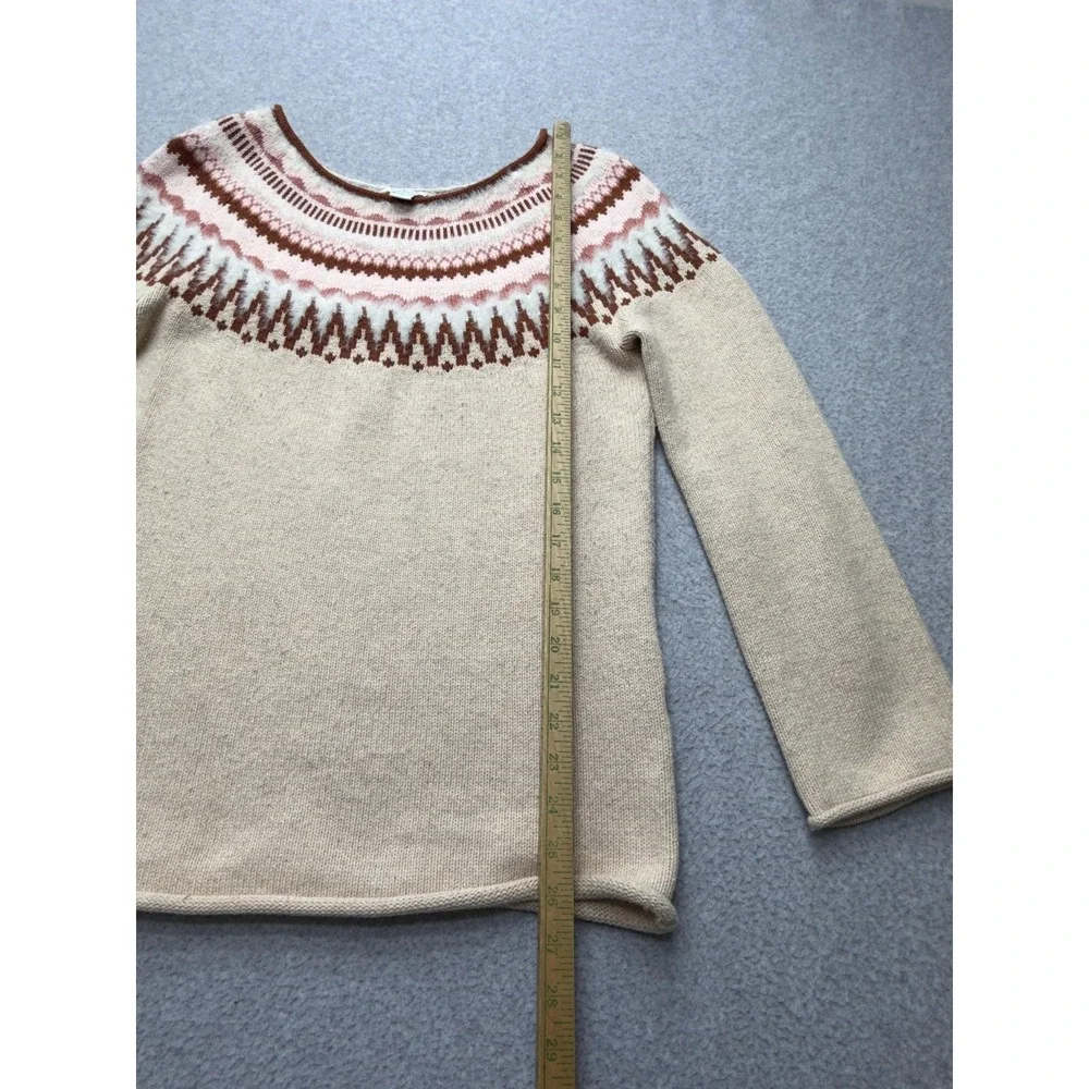 Sundance Womens Sweater Beige‎ Fair Isle Cotton Nylon Wool Pullover